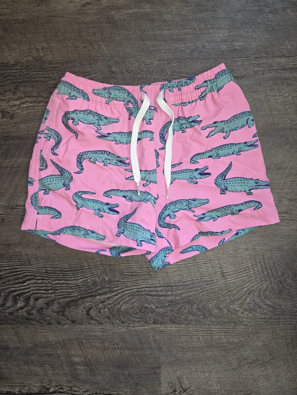 Chubbies Youth Pink Swim Trunks with Green Alligator Print